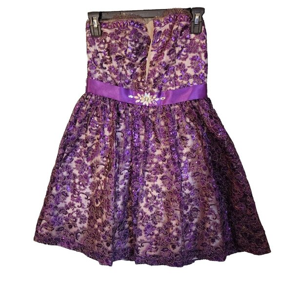 NWT Roberta Off the Shoulder Floral Lace Rhinestone Satin Party Mini Dress Small - Picture 2 of 12